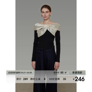 修身 显瘦气质高级感上衣 女春季 UNSPOKEN设计感拼接一字领针织衫