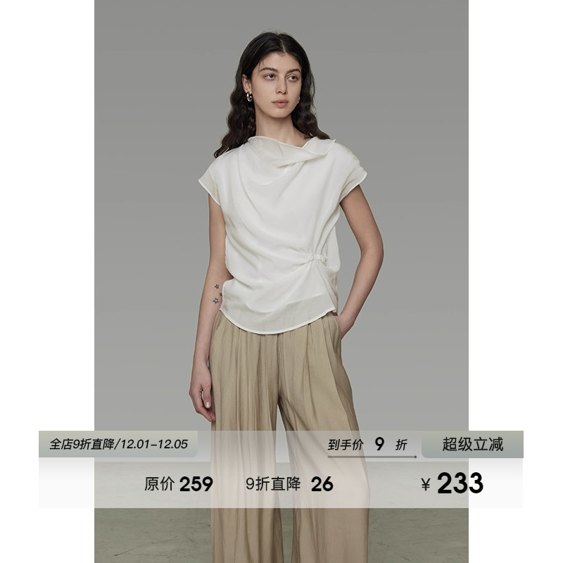 UNSPOKEN不规则领口白衬衫女2025夏季新款宽松设计感小众气质上衣