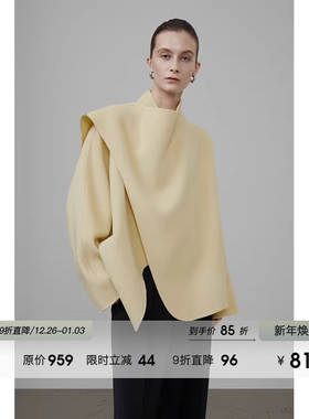 UNSPOKEN100羊毛不规则领双面呢外套女秋冬2025新款廓形短款大衣