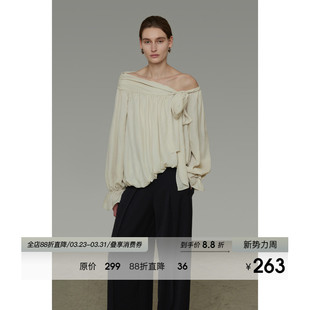 2026新款 女春季 设计感系带露肩上衣 不规则斜肩衬衫 UNSPOKEN法式