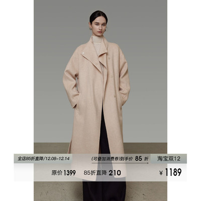 UNSPOKEN100羊毛翻领嵚扣双面呢大衣女冬季2025新款长款毛呢外套