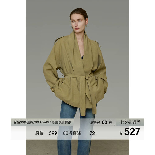 UNSPOKEN法式系带小众短款风衣女