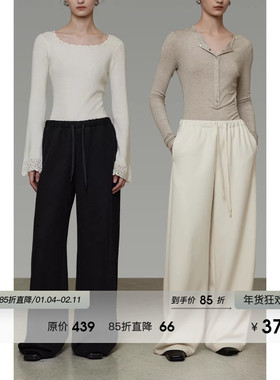 UNSPOKEN高腰抽绳休闲裤女冬季2025新款宽松简约设计感直筒阔腿裤