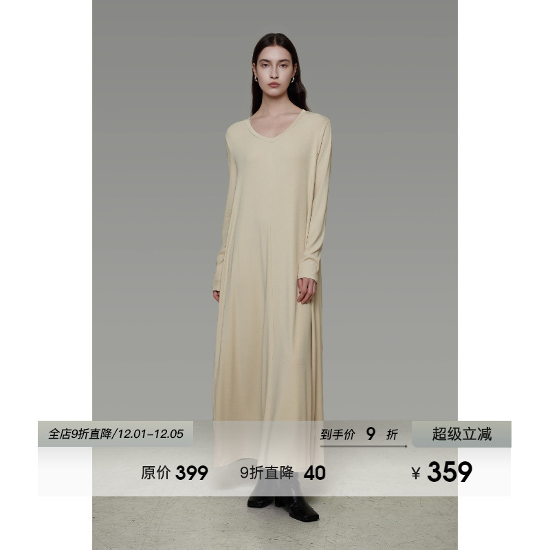 UNSPOKEN宽松直筒长袖连衣裙女秋冬2025新款慵懒感显瘦垂坠感长裙