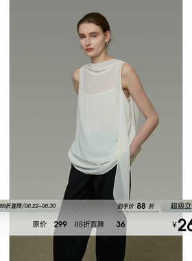 UNSPOKEN无袖白色衬衫女飘带宽松高级设计感小众气质法式显瘦上衣