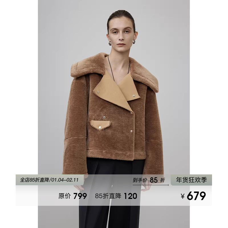 UNSPOKEN大翻领皮毛一体外套女冬季加绒加厚2025新款短款毛毛大衣,女装/女士精品,皮草,淘宝优惠券,粉丝福利购,淘宝优惠卷