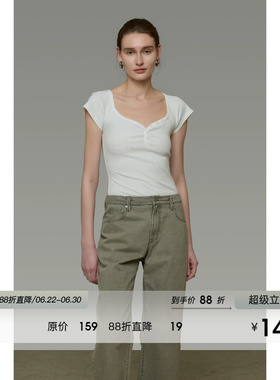 UNSPOKEN白色T恤女短袖修身气质V领显瘦百搭法式上衣2026夏装新款