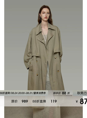 UNSPOKEN双排扣风衣女长款慵懒风宽松翻领高级感法式气质显瘦外套