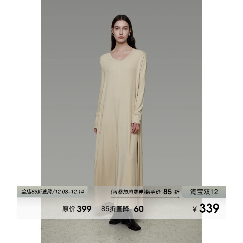 UNSPOKEN宽松直筒长袖连衣裙女秋冬2025新款慵懒感显瘦垂坠感长裙