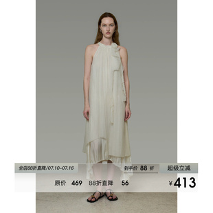 UNSPOKEN法式无袖连衣裙女气质夏季荷叶边露肩小众百搭高级感长裙