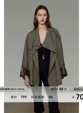 UNSPOKEN法式复古风衣女宽松拼接气质显瘦高级感小众垂感工装外套