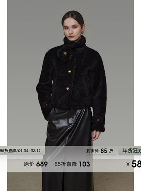 UNSPOKEN短款立领毛呢外套女冬季2025新款宽松高级感短款呢子大衣