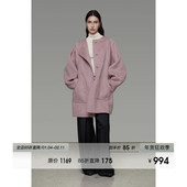 UNSPOKEN100羊毛粉色双面呢大衣女冬季 宽松高级感中长款 毛呢外套