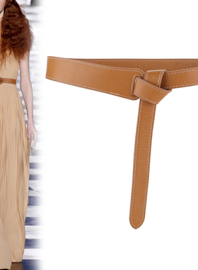 女士打结腰带女装饰配连衣裙子毛衣收腰黑色头层牛皮皮带腰封外搭