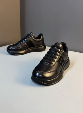 欧洲站男鞋2025新款真皮厚底休闲轻便运动跑步鞋头层牛皮板鞋子男