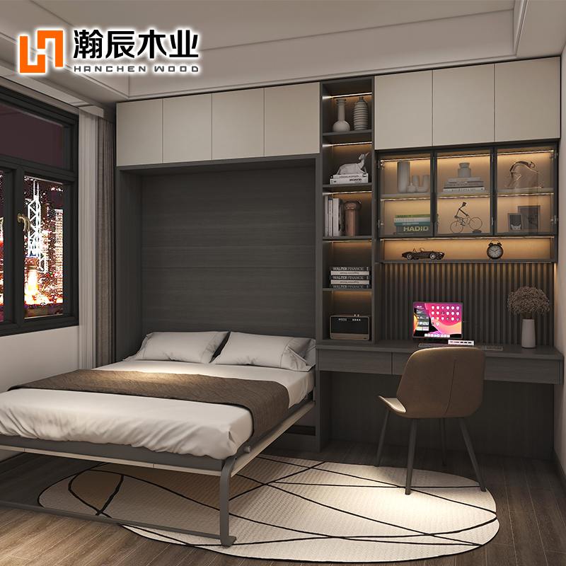 现代轻奢隐形床家用可折叠墨菲床定制小户型多功能壁床书柜一体床-封面