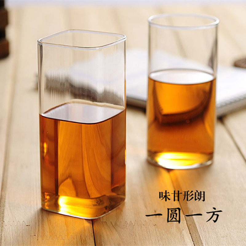 耐热玻璃透明方形水杯子牛奶杯早餐杯果汁杯2只装透明透明无图