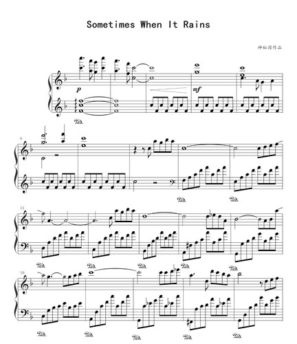 Sometimes when It rains-钢琴演奏版-高清电子谱-五线谱+简谱版