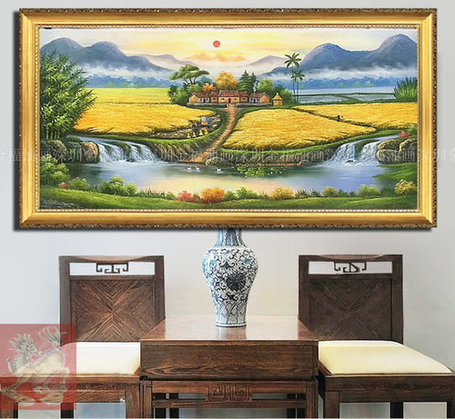 手绘新中式田园丰收图稻田风水风景油画聚宝盆客厅办公室家居挂画 - 封面