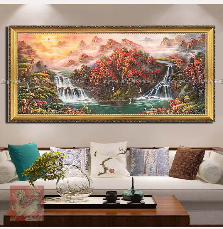 中式手绘鸿运当头风景油画客厅办公室会所家居写字楼酒店装饰挂画