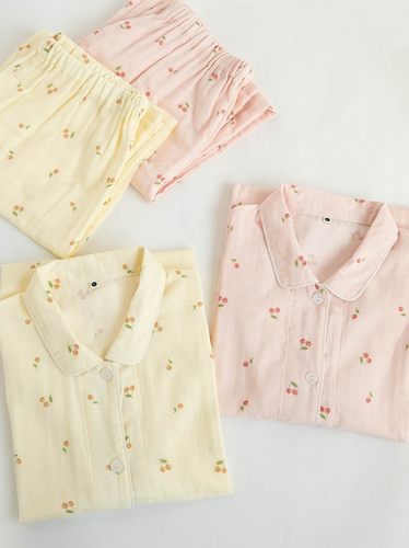 女士全棉纱布樱桃睡衣柔软