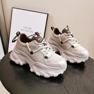 百搭轻便厚底6CM小个子休闲运动鞋 新款 潮 女2025秋季 设计感老爹鞋