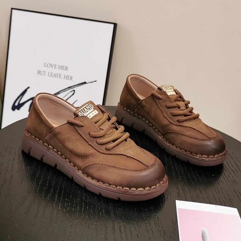 复古棕色小皮鞋女2025年秋季新款擦色系带单鞋软面软底休闲妈妈鞋,女鞋,深口单鞋,淘宝优惠券,粉丝福利购,淘宝优惠卷