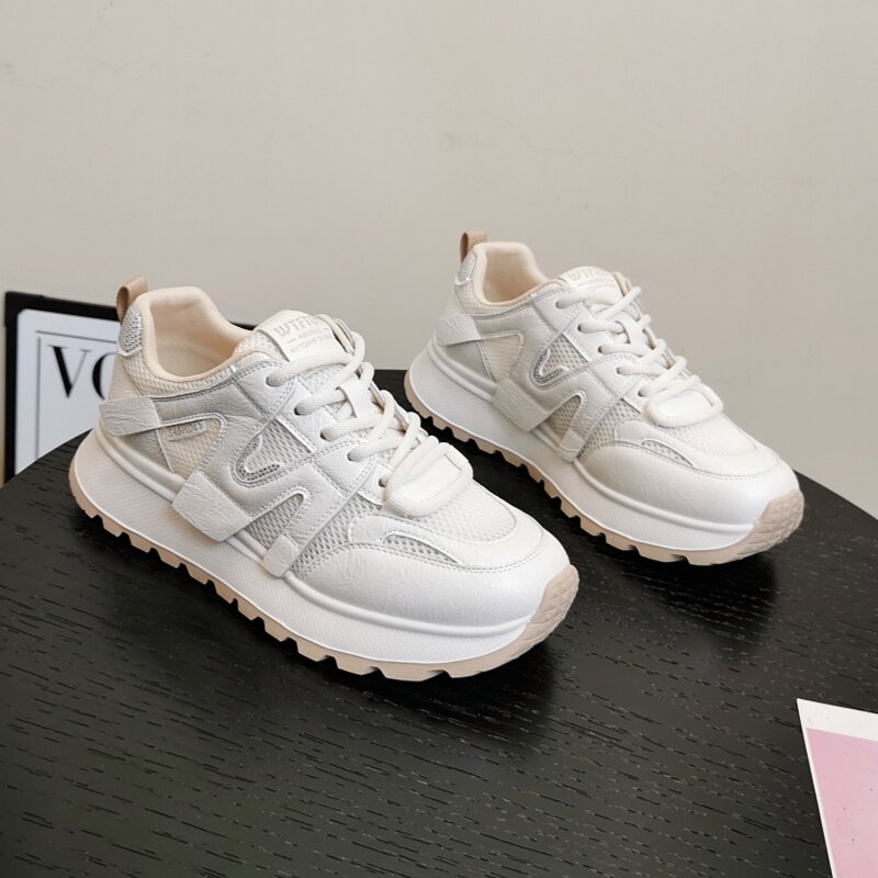 春季米杏色老爹鞋女士增高2026年新款厚底轻便透气运动百搭休闲鞋