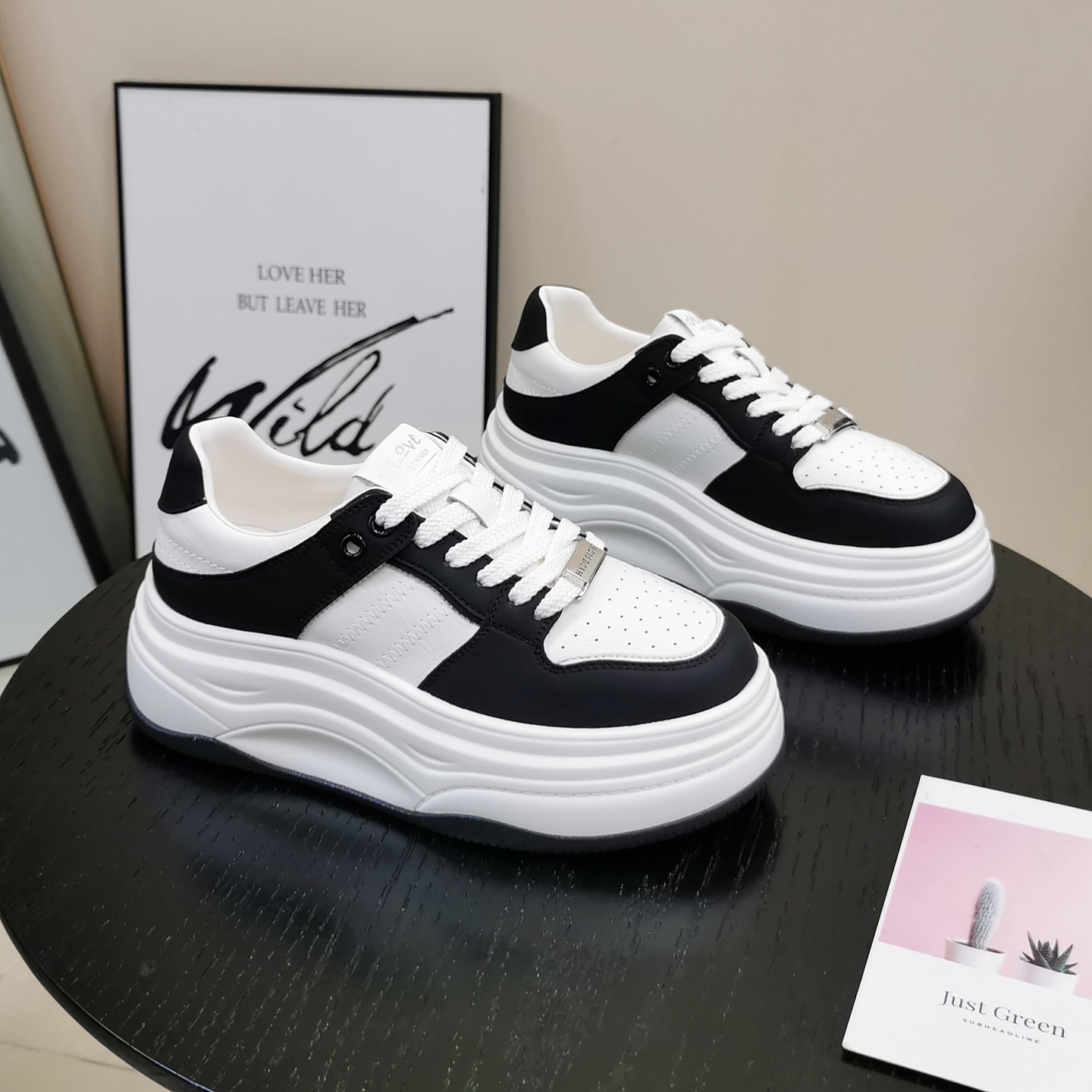 厚底系带板鞋拼色时尚百搭小白鞋