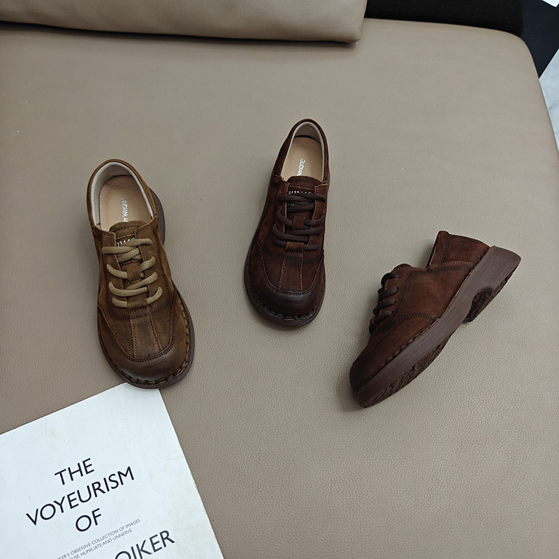 头层牛皮复古时尚小皮鞋女2025新款单鞋舒适软底圆头系带休闲女鞋,女鞋,乐福鞋（豆豆鞋）,淘宝优惠券,粉丝福利购,淘宝优惠卷