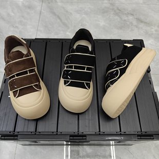 丑萌魔术贴厚底真皮面包鞋女款2025新款百搭复古小众大头休闲板鞋