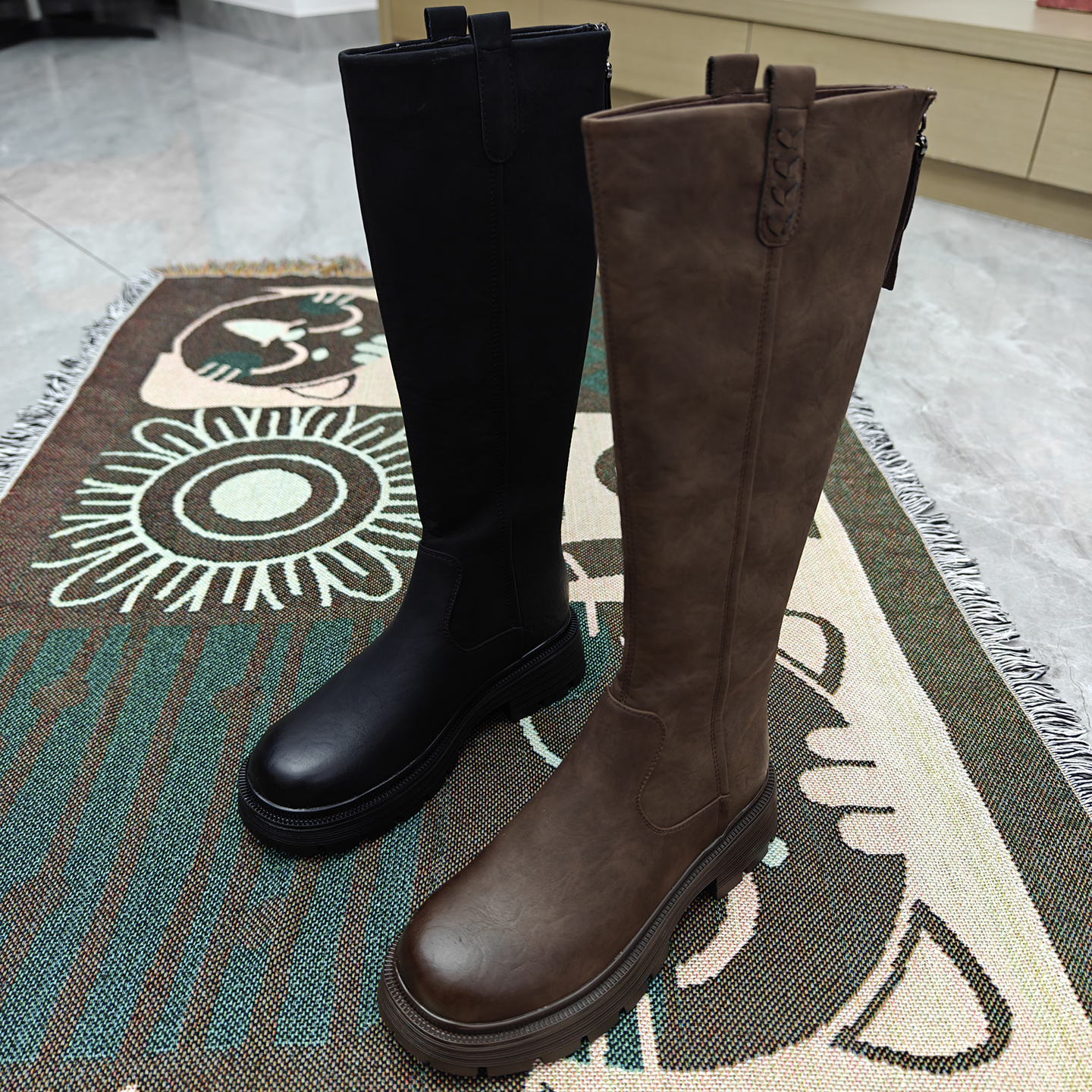 不过膝显瘦骑士靴厚底小个子长靴