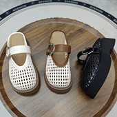 外穿透气编织厚底轻便一脚蹬配裙子罗马凉鞋 包头半拖鞋 女2026夏季