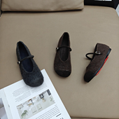 毛呢料高级感单鞋 平底韩版 2025新款 勃肯鞋 浅口一字带玛丽珍鞋 法式