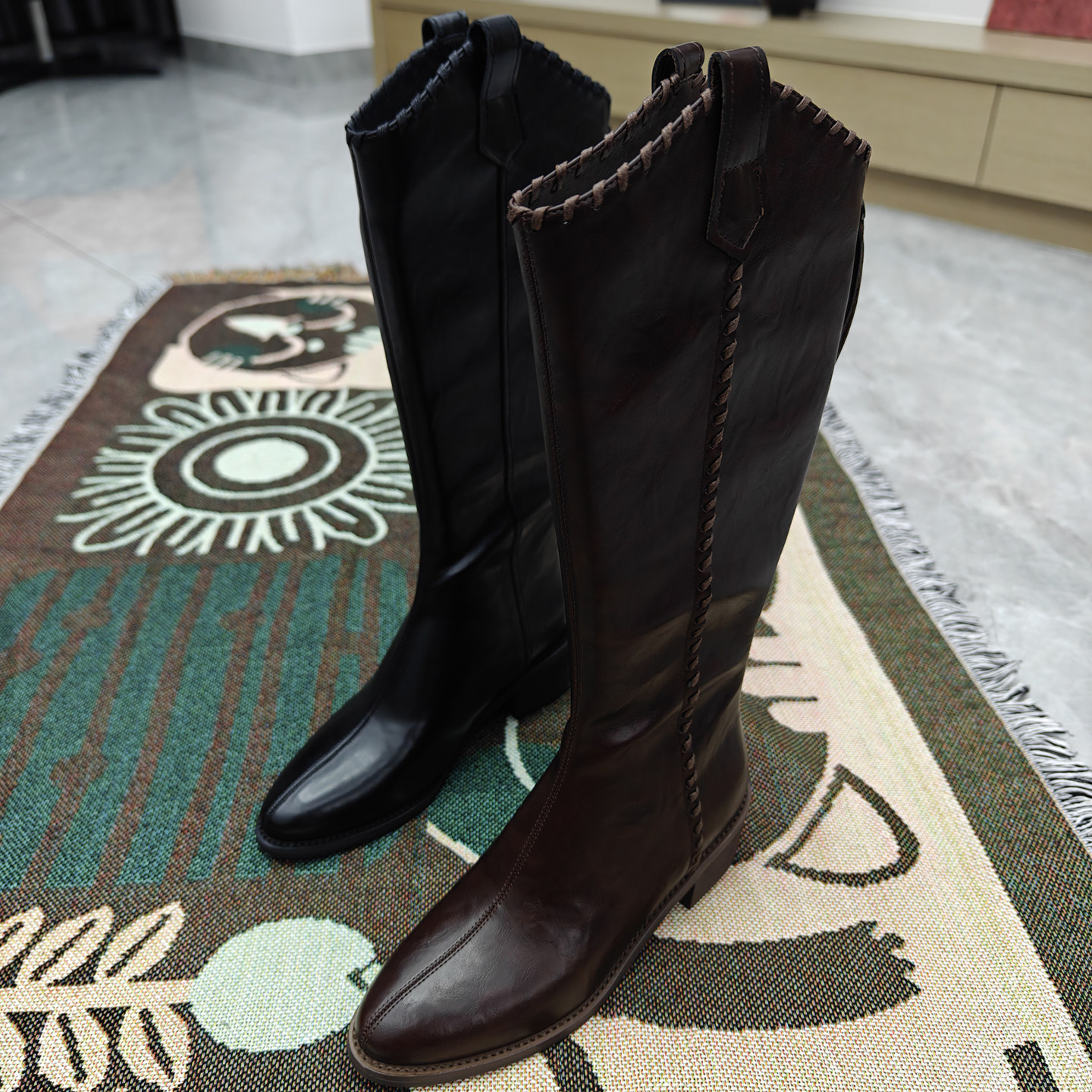 V口长筒靴2025秋冬新款尖头粗跟高筒骑士靴女百搭显瘦不过膝长靴,女鞋,骑士靴,淘宝优惠券,粉丝福利购,淘宝优惠卷