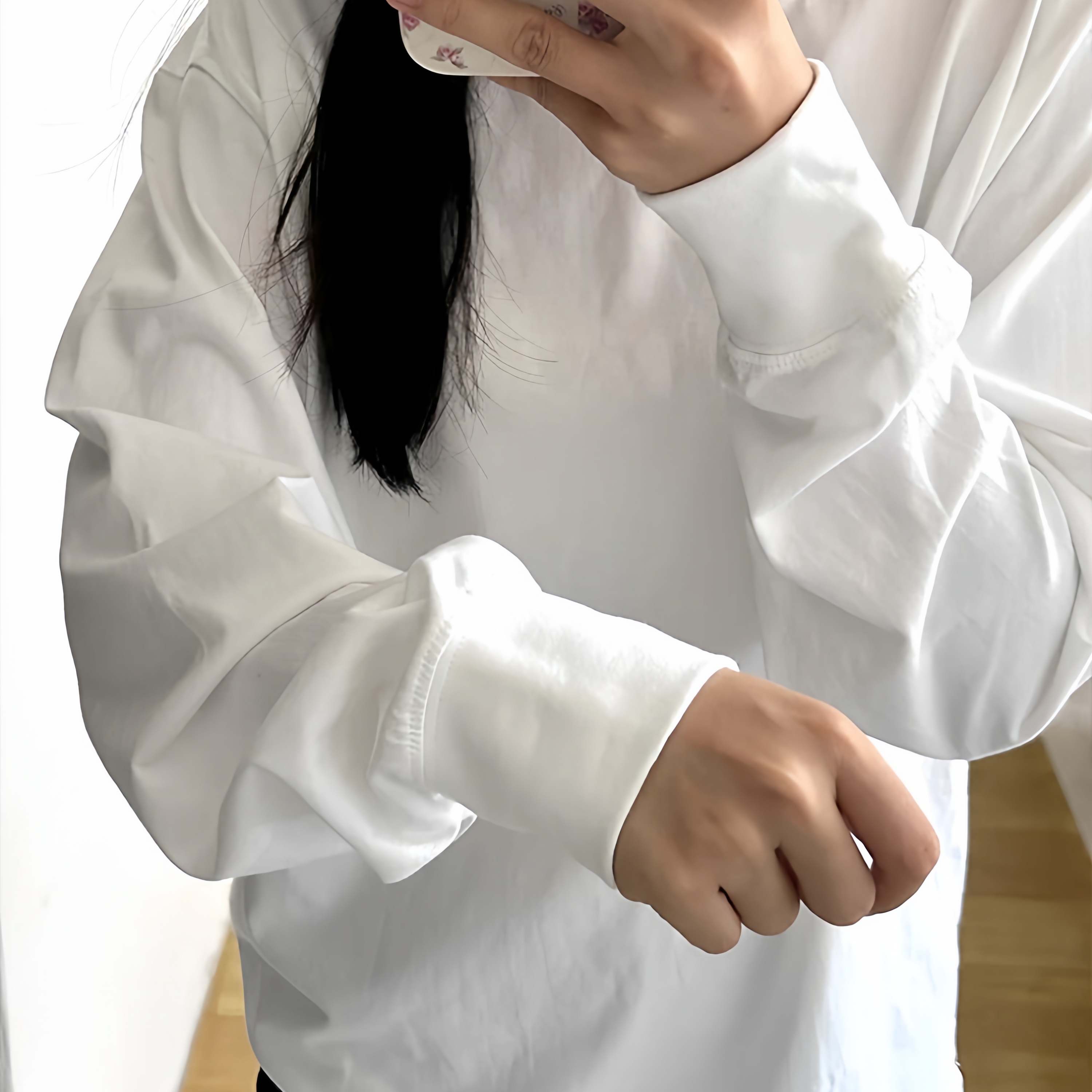 大码胖mm正肩纯色长袖t恤女秋ins