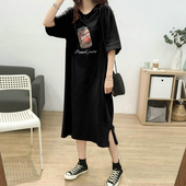 内搭打底黑色连衣裙女夏气质修身 显瘦遮肚胖MM裙子 长裙ins潮大码