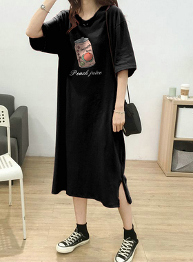 内搭打底黑色连衣裙女夏气质修身长裙ins潮大码显瘦遮肚胖MM裙子