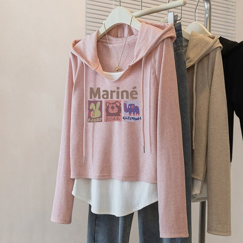 假两件韩系慵懒大码秋冬连帽卫衣