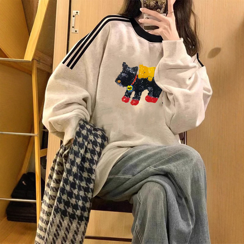 加绒条纹圆领国潮复古卫衣