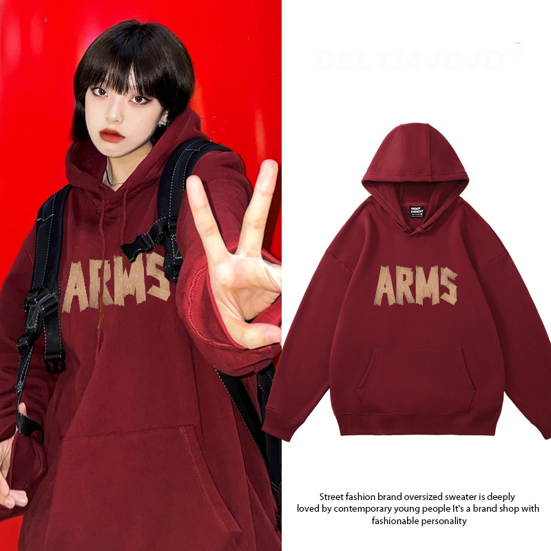 vintage2022年虎年本命年新年红色大码秋冬卫衣女加绒外套潮ins酷