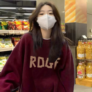 上衣 ins潮炸街国潮情侣装 复古港风chic加绒加厚卫衣女大码 秋冬款