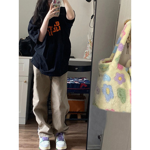 oversize美式 純棉復古短袖 ins潮牌bf風半袖 上衣夏 街頭風t恤女大碼