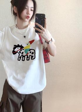 oversize纯棉正肩白色短袖t恤女微胖mm宽松chic上衣半袖大码体恤