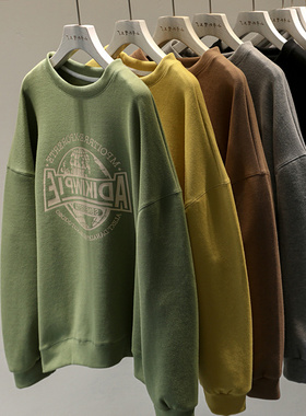 绿色大码无帽卫衣女秋冬加绒加厚oversize韩版chic宽松小众潮上衣