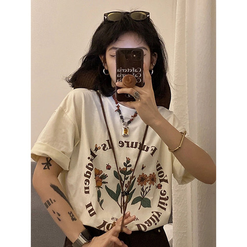 美式复古印花半袖oversize