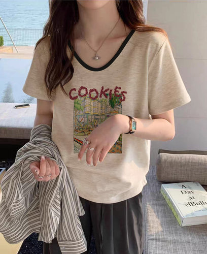 短袖拼接小个子穿搭闺蜜上衣V领