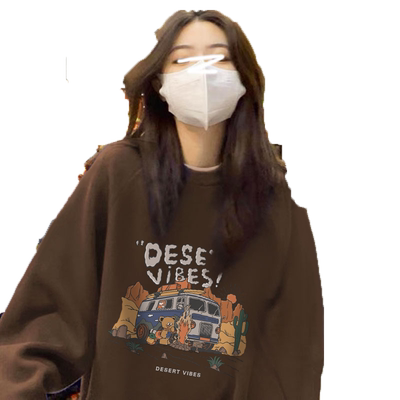 oversize复古学院风棕色加绒卫衣