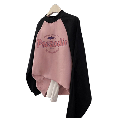 大码粉色加绒加厚卫衣oversize