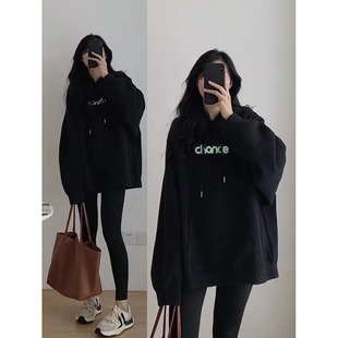 宽松加绒秋冬炸街连帽外套潮 复古oversize连帽卫衣女韩版 大码 美式